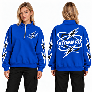 เสื้อสเวตเชิ้ตแขนยาวสีฟ้าอ่อนสำหรับผู้หญิง ยี่ห้อ Storm Fit แบบซิป ¼  พร้อมโลโก้พิมพ์ลาย  คอฮู้ด  ผ้าถัก ระบายอากาศได้ดี สไตล์สตรีทแวร์ - Product Image 3