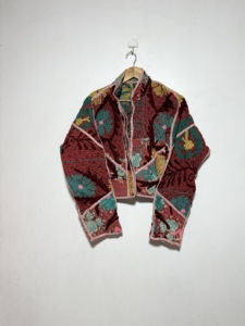 Veste en coton Kantha tissée recyclée, faite à la main, patchwork, pull léger, style bohème, pour l'automne et l'hiver - Product Image 5
