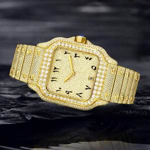 Montre en quartz rectangulaire de luxe sertie de diamants en moissanite, bracelet en acier inoxydable, cadran à chiffres romains, affichage de la date - Product Image 6