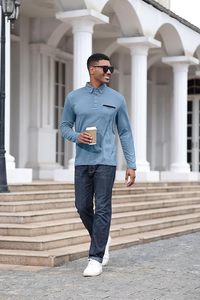 Camisas Polo de Moda para Hombre, Camisa Clásica de Algodón de Manga Larga con Botones y Bolsillo - Product Image 4