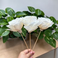 VADEE SOLA WOOD FLOWER Kerajinan Tangan Ramah Lingkungan Klasik Alba Camellia Ukuran 8.5 CM Model Batang Serat Tanaman Sesbania VDXXX-067