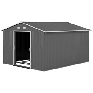 Casetta da Giardino in Metallo Grigio 11FT X 9FT Facilmente Assemblabile con 4 Prese d'Aria e Doppie Porte Scorrevoli per Cortile e Patio - Product Image 1
