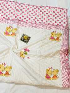 Cotton Woven Plain Baby Quilt with Pink Floral and Cartoon Duck Pattern Breathable Medium Weight <b>Blanket</b> for Boys & Girls Infant - Product Image 1