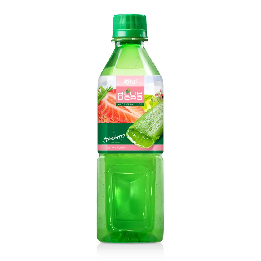 Usine moderne OEM/ ODM boisson saine Aloe Vera boisson gazeuse 500 ml Pet bouteille jus d'aloe Vera avec fraise