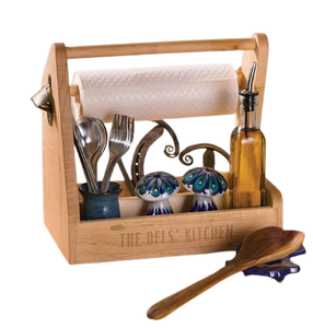 Organisateur de cuisine multifonctionnel sur pied, à un seul niveau, en bois artisanal brun naturel, de style contemporain - Product Image 1