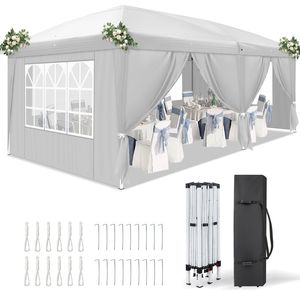 Tendone a baldacchino istantaneo bianco 10x20 con 6 pannelli laterali, 2 porte, 4 finestre in rete, telaio in acciaio verniciato a polvere 28/22mm, traliccio 10x20mm - Product Image 4