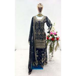 Designer Embroidered Party Wear <b>Top</b>-Sarara with Dupatta Modest <b>Wedding</b> Dress - Product Image 5