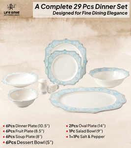 Service de table de luxe 29 pièces en porcelaine fine avec élégante bordure florale cyan – Design haut de gamme et premium - Product Image 2