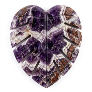 Juego de Piedras Preciosas de Amatista Chevron Natural Talladas a Mano en Forma de Hoja de Monstera, Piedras de Palma de Cristal al por Mayor para Joyería y Decoración del Hogar - Product Image 1