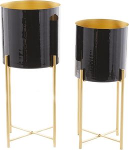 Macetas Decorativas de Metal para Interiores con Soporte, Recubrimiento en Polvo, Diseño Clásico Moderno, Juego de 2, Color Negro - Product Image 5
