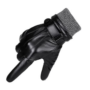 Classic Black Leather Winter Gloves for Men Touchscreen Capable Wool Knit Wrist Cuff and Snap Button Driving & Riding Gloves - Product Image 3