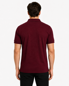 <b>Burgundy</b> <b>Men's</b> Solid <b>Shirt</b> Half Sleeve Collared Front Logo 100% Cotton Knitted Fabric Quick Dry Lightweight Casual Business Wear - Product Image 4