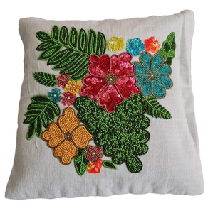 Wholesale Price Printed Floral Beaded <b>Cushion</b> Covers <b>Sequin</b> Pillow Cases Handcrafted Embroidered for Home Hotel Restaurant - Product Image 2