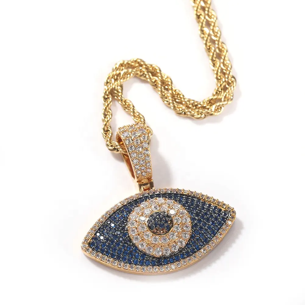 Collier avec pendentif pour les yeux de couleur mixte, pendentifs hip-hop, en cuivre incrustés en zircon, accessoires tendance, haute qualité