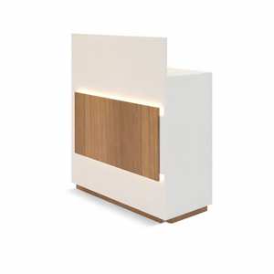 Mostrador de Caja Moderno para Comercio Minorista, Mostrador de Recepción LED de Diseño, Mostrador de Facturación para Tienda con Gabinete de Almacenamiento, Acabado de Madera Premium Personalizado - Product Image 1