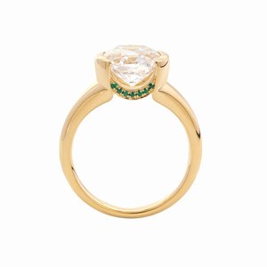 3.5ct Old Mine Cut Lab Grown Diamond 18K Solid Yellow Gold Ring for Women Luxury Half Bezel <b>Statement</b> Solitaire Engagement Ring - Product Image 3