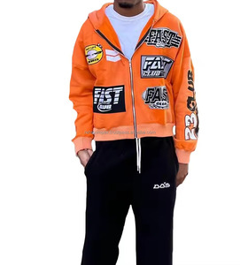 Premium personnalisé lavage à l'acide sweats à capuche hommes 100% coton lourd surdimensionné Vintage fermeture éclair brodé couleurs personnalisées hiver - Product Image 3