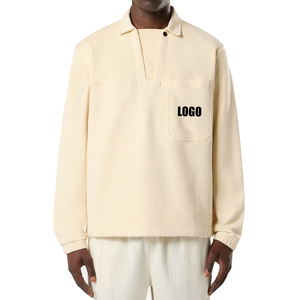 Men's Oversized Cotton Fleece Polo Sweatshirt Chest Pocket Logo Print Casual Streetwear Pullover OEM Private label manufacturer - Product Image 2