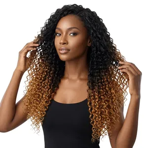 Long Ombre <b>Brown</b> Curly Human Hair <b>Wig</b> Full Volume Silk Base Customizable Size Remy Weft Hair - Product Image 4