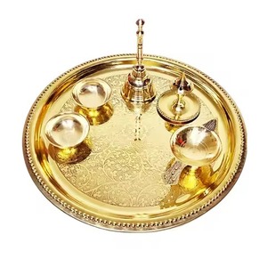 Polished Brass Pooja Thali Classic Design Traditional Style <b>Mandir</b> Ritual Plate Home Decor - Product Image 2