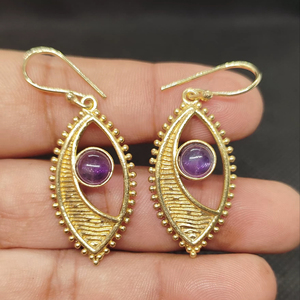 Natural amethyst Bohemian Drop Earrings Handmade gold Plated Brass Blue Gemstone Dangle Earrings High Quality Unique - Product Image 1