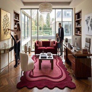 Alfombra de Lujo Roja Irregular, Alfombra Moderna de Lana Hecha a Mano, Alfombra Ondulada, Alfombra Suave y Afelpada para Sala de Estar, Dormitorio, Decoración Contemporánea - Product Image 2