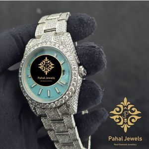 นาฬิกาข้อมือควอตซ์อนาล็อกสำหรับผู้หญิง Pahal Jewels ประดับเพชรหรูหรา สายสแตนเลสและมอสซาไนต์ หน้าปัด 40 มม. กระจกแซฟไฟร์ - Product Image 4