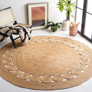 Alfombra Redonda de Yute Hecha a Mano con Patrón de Medallón, Estilo Bohemio, Tejido Plano, Color Natural, Decoración para Sala de Estar, Base Antideslizante - Product Image 2