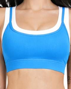 Custom Women <b>Blue</b> White Contrast Sports Bra And Flare Pants Set High Waist Stretch Yoga Fitness Gym Wear Custom OEM Wholesale - Product Image 3