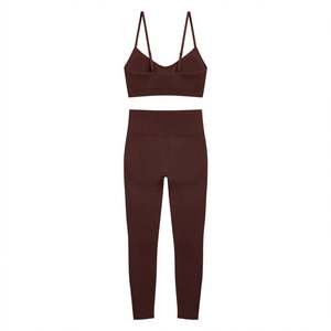 Ensemble de bralette sans couture personnalisable pour femme, tricoté, sans armatures, bretelles réglables, dos nageur, avec leggings couvrants - Product Image 2