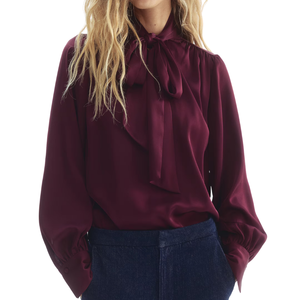 Blusa de manga larga con pajarita para mujer, camisa de satén sólida y estampada, color personalizado para oficina, venta al por mayor, muestra gratuita - Product Image 4