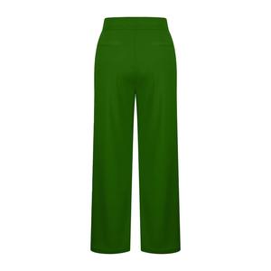 Pantalones anchos de cintura media para mujer, color verde liso, de crepé, corte holgado, largo completo, cintura elástica, estilo casual de invierno, antiarrugas. - Product Image 2
