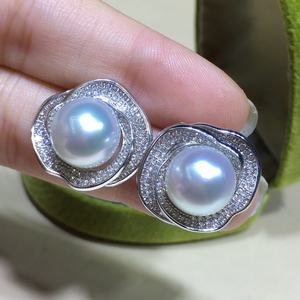 Nouvelles boucles d'oreilles en argent pur S925 avec perle naturelle de style cool, 9-10 mm rondes, parfaitement assorties à une bague de même style - Product Image 3
