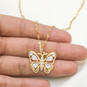 Collar con Colgante de Mariposa Chapado en Oro de Plata Esterlina 925 con Circonita Cúbica de Corte Pera y Cadena de Labios, Joyería al por Mayor para Mujer, Regalo para Fiesta - Product Image 4