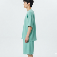 Ensemble de survêtement décontracté pour homme en coton vert menthe avec capuche, coupe régulière, t-shirt et short, idéal pour l'été, personnalisable avec logo OEM