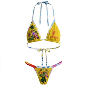 Premium 180 GSM Polyester Spandex Women <b>Bikini</b> <b>Set</b> Graphic Print <b>Triangle</b> Black Strap Custom Logo Women <b>Bikinis</b> <b>Set</b> - Product Image 5