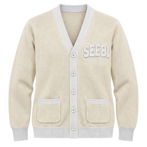Pull cardigan d'hiver vintage style universitaire OEM ODM, col en V, tricoté avec lettres brodées - Product Image 3