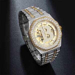 Montre mécanique automatique octogonale de luxe pour homme avec lunette sertie de diamants et cadran ajouré, bracelet en acier inoxydable et fermoir déployant - Product Image 2