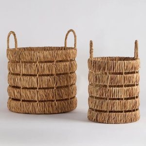 Customized Size Water Hyacinth <b>Basket</b> Set OEM ODM Handwoven Rectangular Storage Bin For <b>Shelf</b> Closet Organizer Factory Supply - Product Image 2
