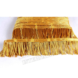Bordure à franges métalliques dorées de qualité supérieure |   Frange à pampilles en fil métallique brillant de 10-20 cm pour robes de danse latine, costumes et vêtements - Product Image 4