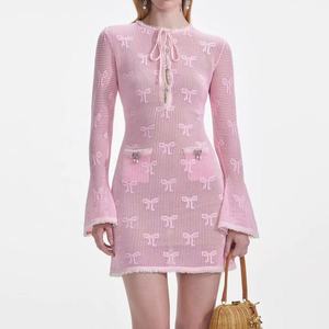 Vestido AIMEISI de Cintura Alta, Manga Larga, Tejido Elástico, Elegante, Bordado con Cuentas, para Mujer, Primavera-Otoño - Product Image 4