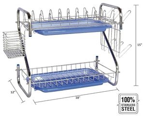 2 Tier Metal <b>Dish</b> Drying Rack with Drainboard Cutlery Holder - Product Image 3