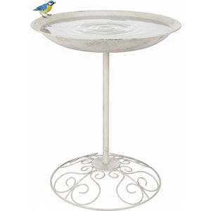 Baño para Pájaros de Metal Blanco Antiguo para Jardín Exterior, Resistente a la Intemperie, con Base de Filigrana y Diseño de Espiral, Estación de Agua para Patio - Product Image 1