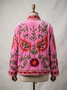 Elegant <b>Velvet</b> Embroidered Cotton Knitted Bomber <b>Jacket</b> <b>Women</b> Stand Collar Floral Handmade Ethnic Boho Autumn Quick Dry Full - Product Image 5