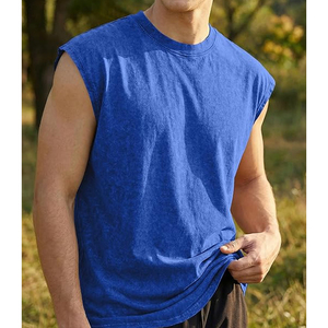 เสื้อกล้ามออกกำลังกายผ้าฝ้ายหนาน้ำหนักมากสำหรับผู้ชาย ไซส์ใหญ่ แฟชั่นสตรีทแวร์ฤดูร้อน ทรงหลวม ขอบเสื้อแบบย้อมสีเอซิด - Product Image 6