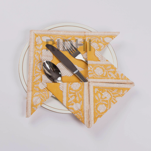 Serviettes de table en coton imprimées à la main motif floral feuille jaune 20x20 pouces, taille personnalisée, réutilisables, pour dîner, mariage, fête, en lin - Product Image 1