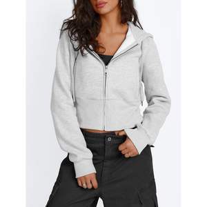 FOXA 2024 automne/hiver mode reine femmes fermeture éclair sweat à capuche court avec manches longues Y2K hiver sweats vestes - Product Image 3