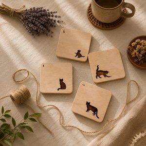 <b>Cat</b> Silhouette Laser Cut Solid Wood Coaster Handcrafted Heat Resistant Drink <b>Mat</b> Table Protector Coffee Tea Cup Holder Home Deco - Product Image 1