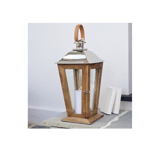 Portavelas de madera con paneles de vidrio y asa de cuerda, estilo vintage, decoración rústica para el hogar - Product Image 4