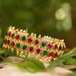 Kemp Stone Bangles 2x6-Ethnic Charm Bracelets with Bezel Set Zircon and Pearl - Product Image 3